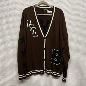 Boohoo Man Limited Edition Brown Letterman Button‎ Front Cardigan Men L Turkey